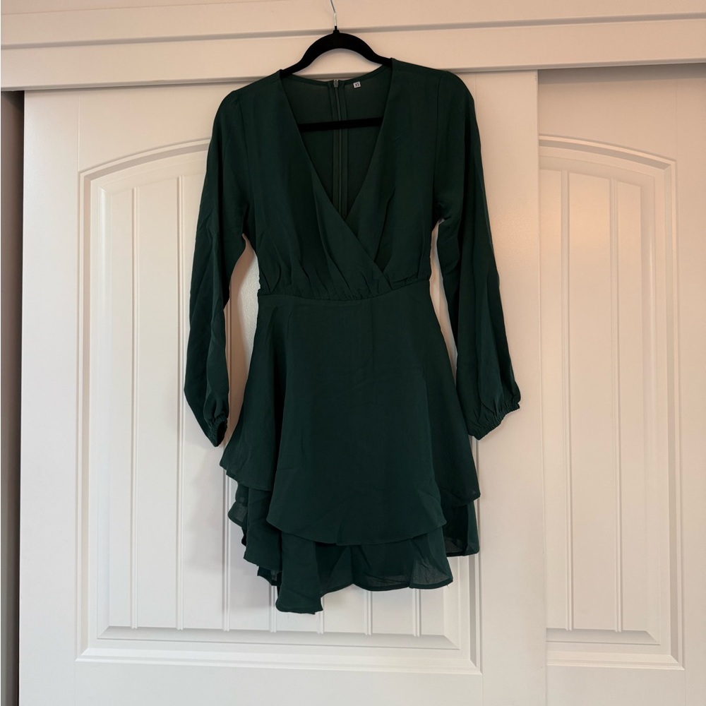 Source Unknown Green Asymmetrical Wrap Dress - image 1